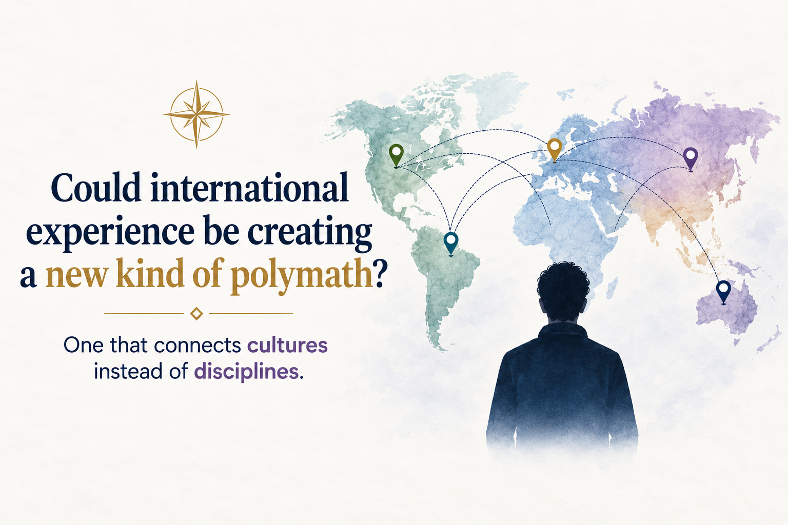 An illustrated world map asking whether international experience can create a new kind of polymath.