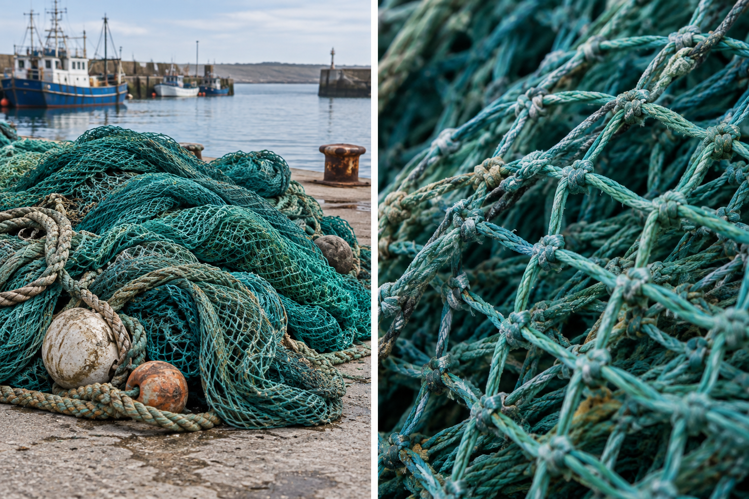 Close-up illustration of fishing-net strands and knots